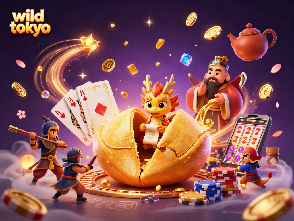Experience thrilling wins at wild tokyo with a vibrant casino-themed 3D illustration.