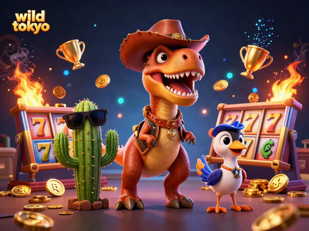 Spin and win big at Wild Tokyo Casino with exciting slot reels and vibrant characters.